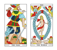 The Fool card and The World card