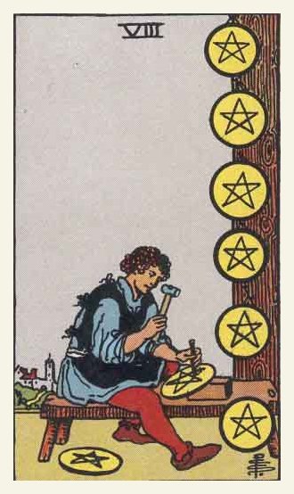 Eight of Pentacles Tarot card