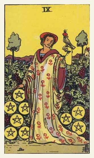 Nine of Pentacles Tarot card